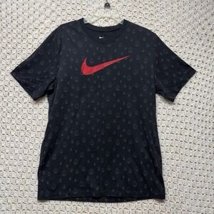Nike Tee Shirt Mens Sz L Black Geometric Raindrops All Over Print Crew Neck